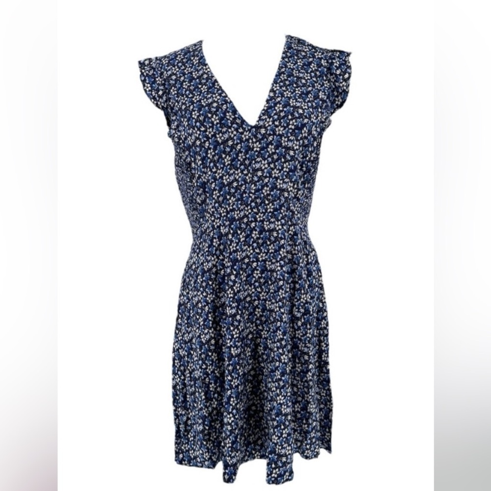 Rebecca Taylor Lilah Blue Floral Ruffle Mini Dress Size 4